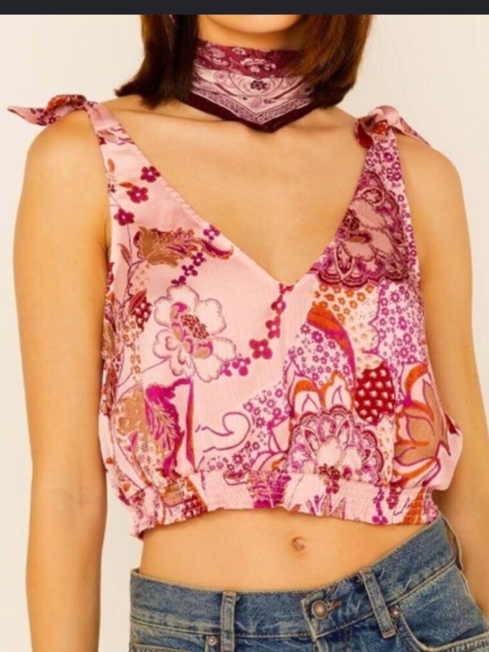 Free People Boho Silk Floral Crop Women’s M Weekend In Montauk